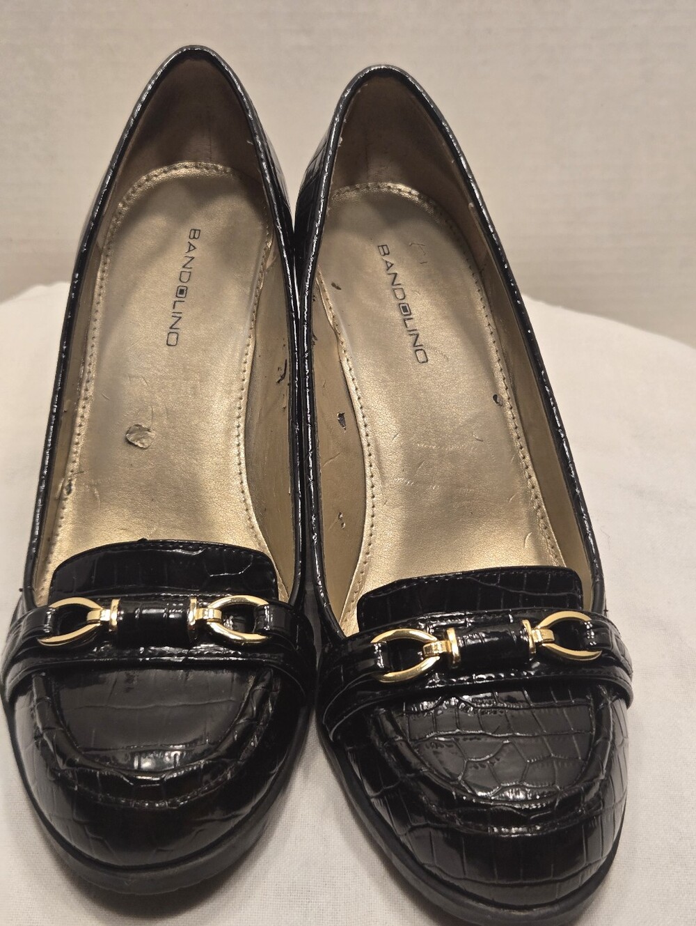 Bandolino Black Croc-Embossed Pumps with Gold Accents